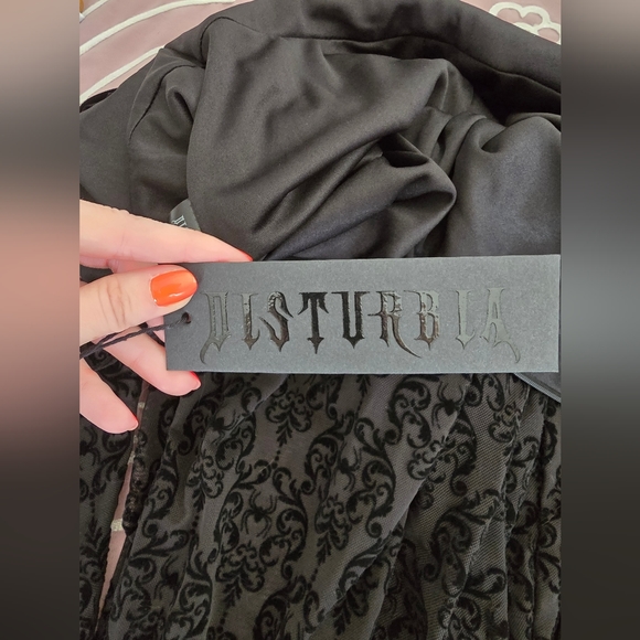 NWT Rare Disturbia Delena Flared Jumpsuit Goth Sheer Flocked Spider Ruffle XS - Picture 15 of 16